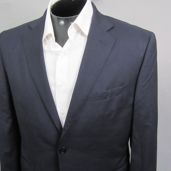 Massimo Dutti Sport Coat 42R Solid Blue Wool Silk Italian Fabric Surgeon Cuff - Picture 1 of 15